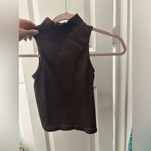 Sleeveless Ribbed Mock Neck Top - Dark Brown